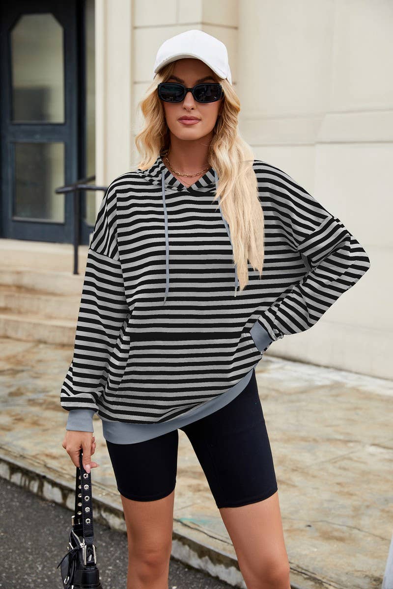 CWOHOL1112_STRIPED LOOSE HOODED CONTRAST COLOR SWEATSHIRT