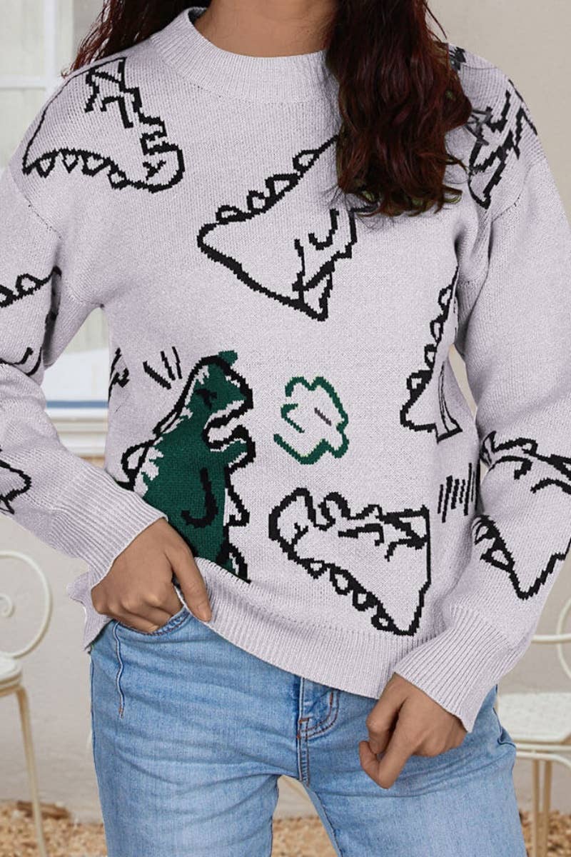 CWOSWL5171_WINTER KNITTED DINOSAUR LONG-SLEEVED SWEATER
