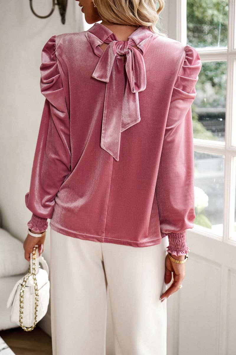 CWTBLL2790_VELVET PUFF SLEEVE TEMPERAMENT LONG SLEEVE TOP