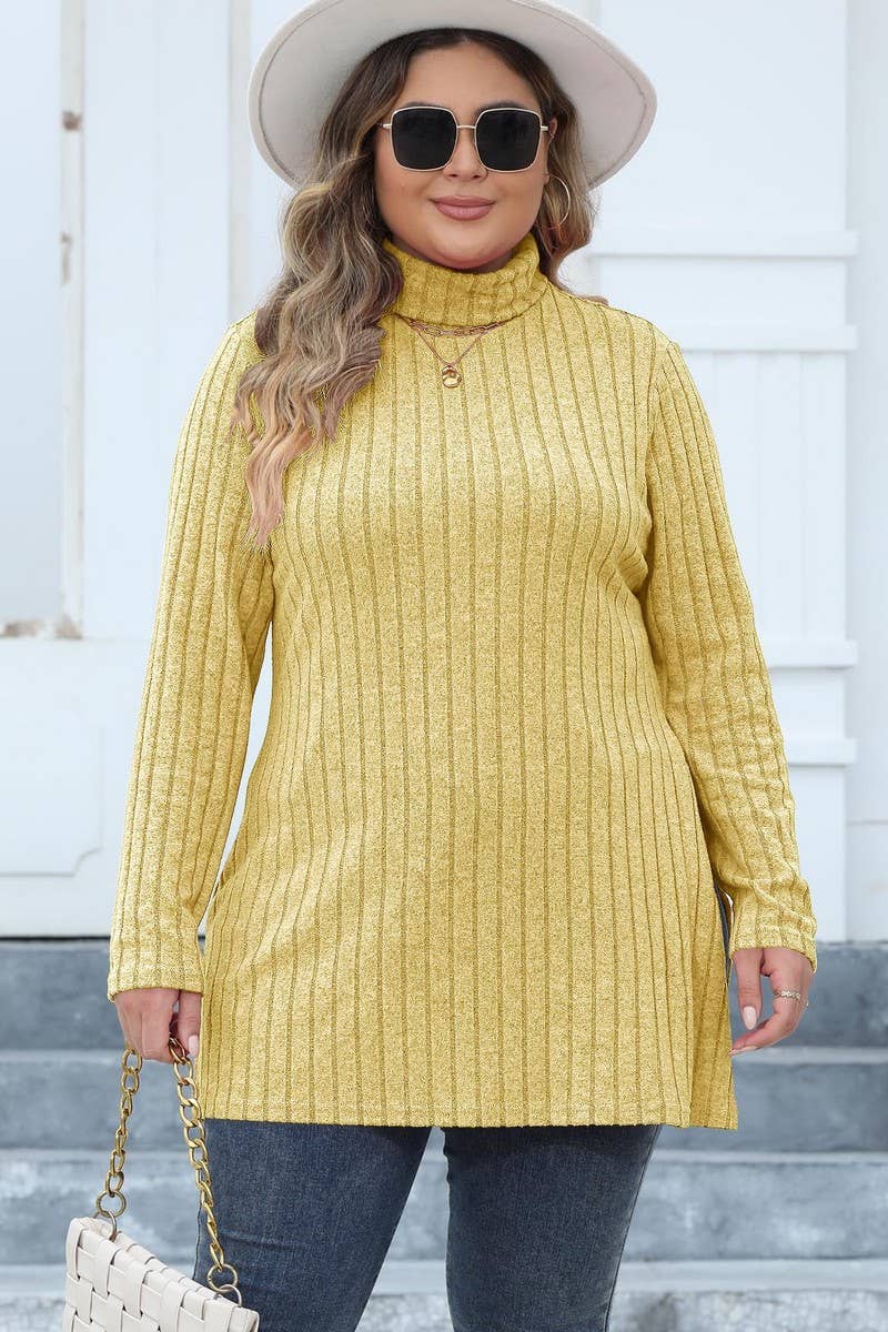 CWTTL1314_PLUS Size Turtle Neck Long Slv Pullover Long Top