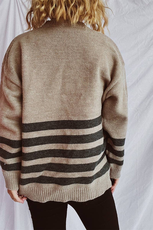 CWOSWL3818_VINTAGE CREW-NECK LONG-SLEEVED STRIPED SWEATER