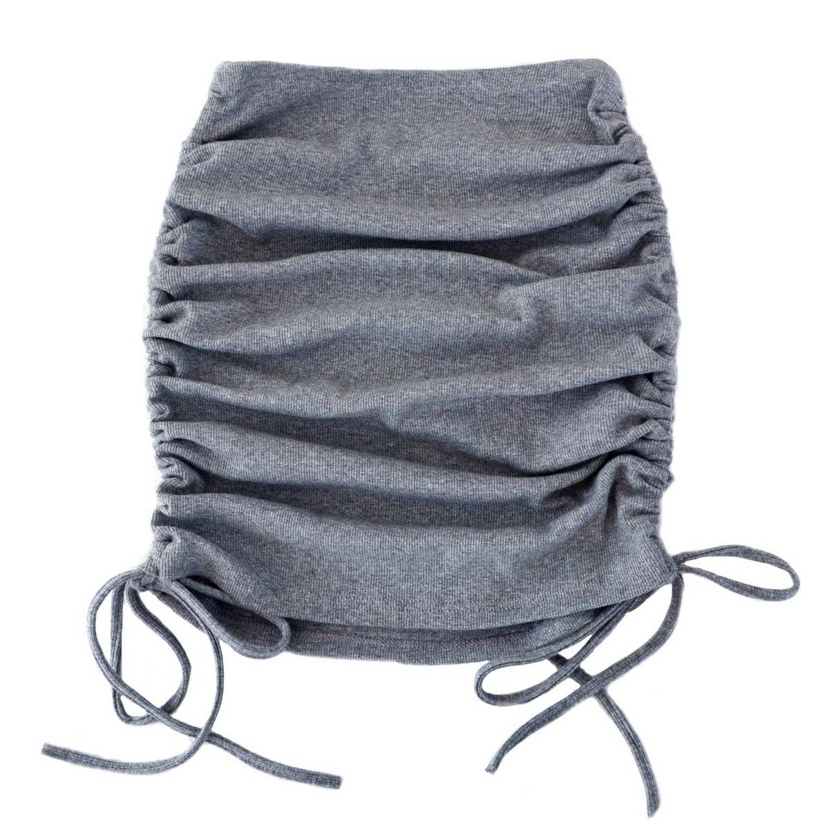 KNITTED SIDE DRAWSTRING STRETCH PLEATED SKIRT