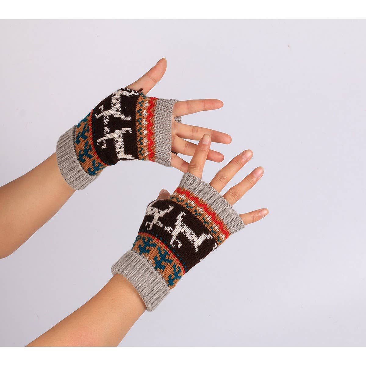 CWAG0083_Christmas Fawn Knitted Half Finger Gloves