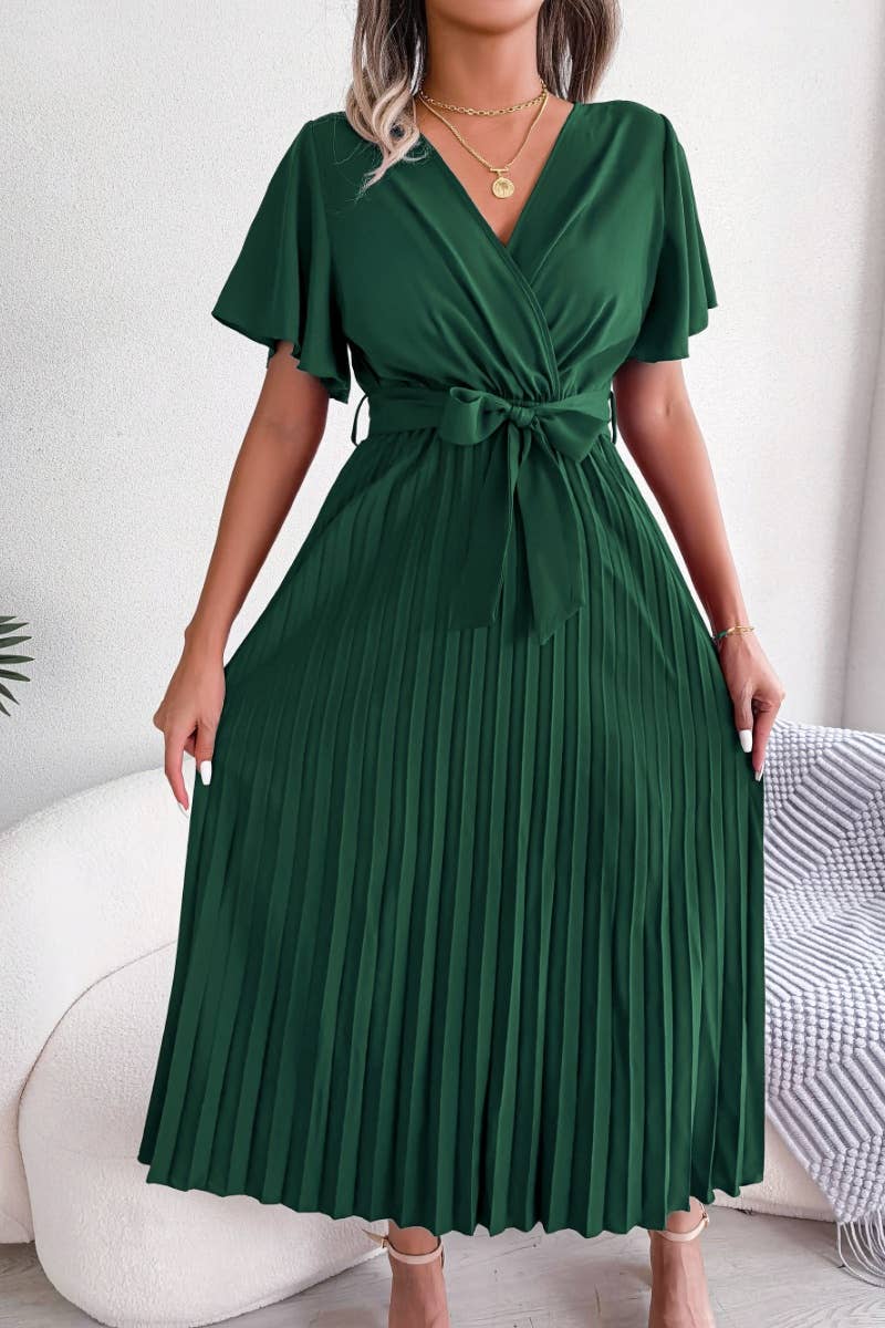 CWDMD2625_SUMMER CROSS V-NECK FULL PLEATED DRESS