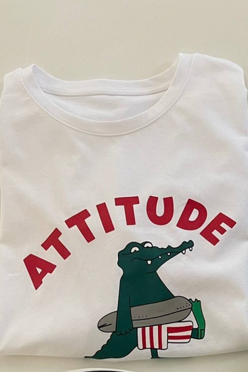 CWTTS0975_CARTOON LETTER PATTERN SHORT SLEEVED T SHIRT