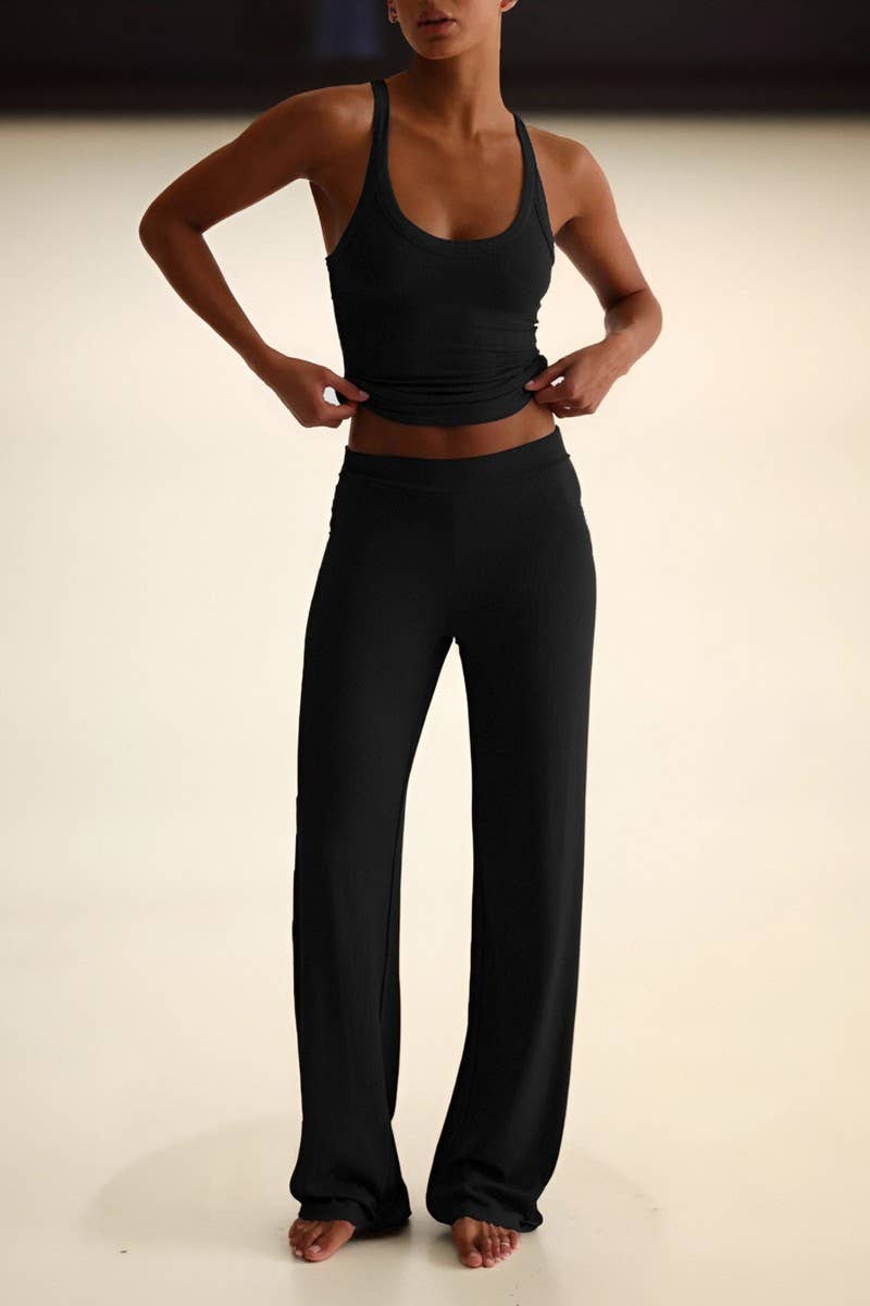 CWSTB00442_SPORTS YOGA TANK TOP & WIDE LEG PANTS SET