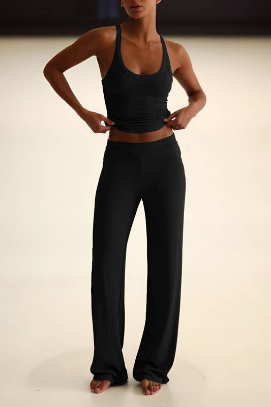 CWSTB00442_SPORTS YOGA TANK TOP & WIDE LEG PANTS SET