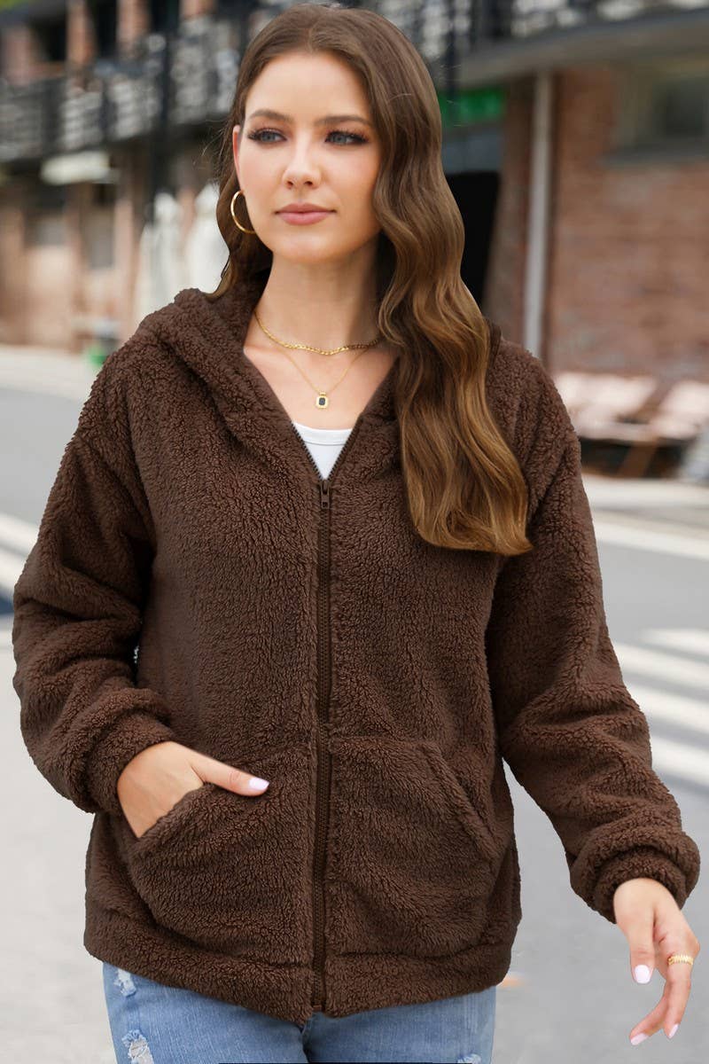 CWOCO0332_LOOSE CASUAL THICKENED HOODED PLUSH JACKET