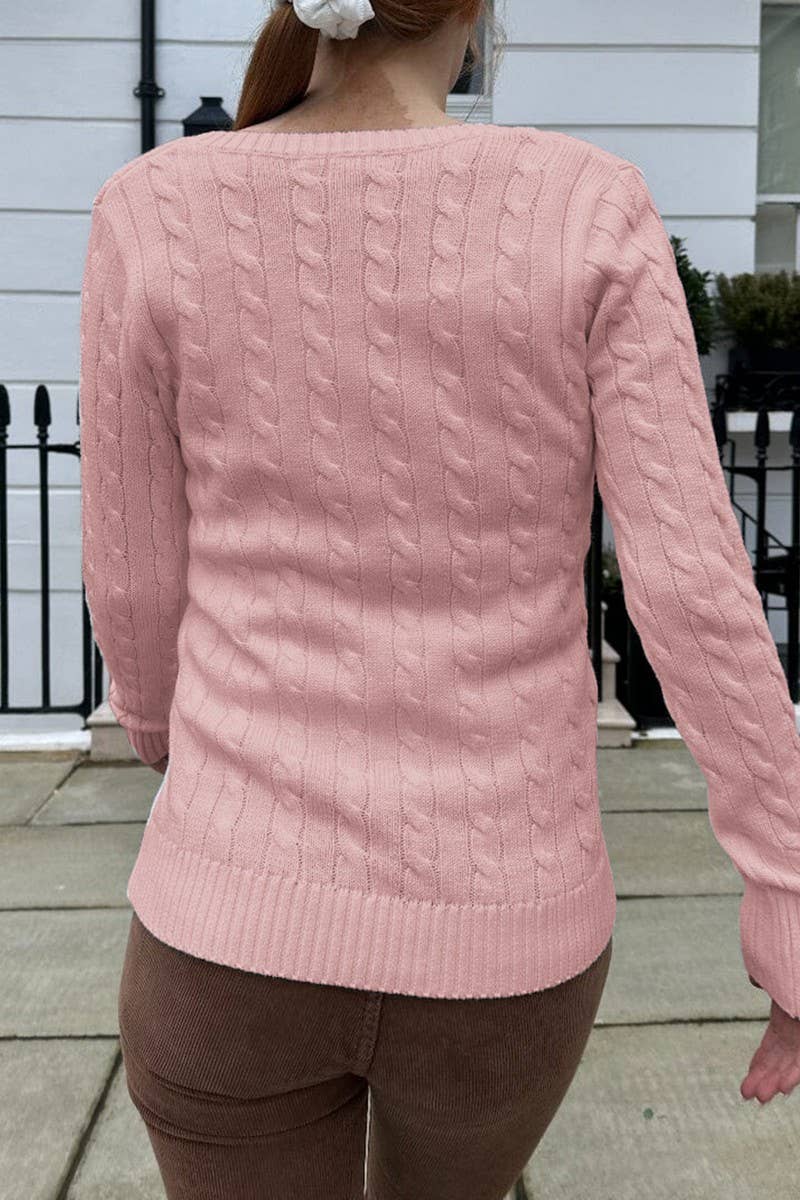 CWOSWL07507_V-NECK CASUAL SIMPLE LONG-SLEEVED KNITTED TOP