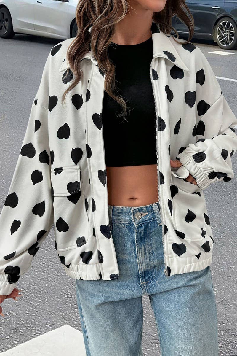 CWOJA1755_HEART PRINT COLLAR ZIP-UP JACKET