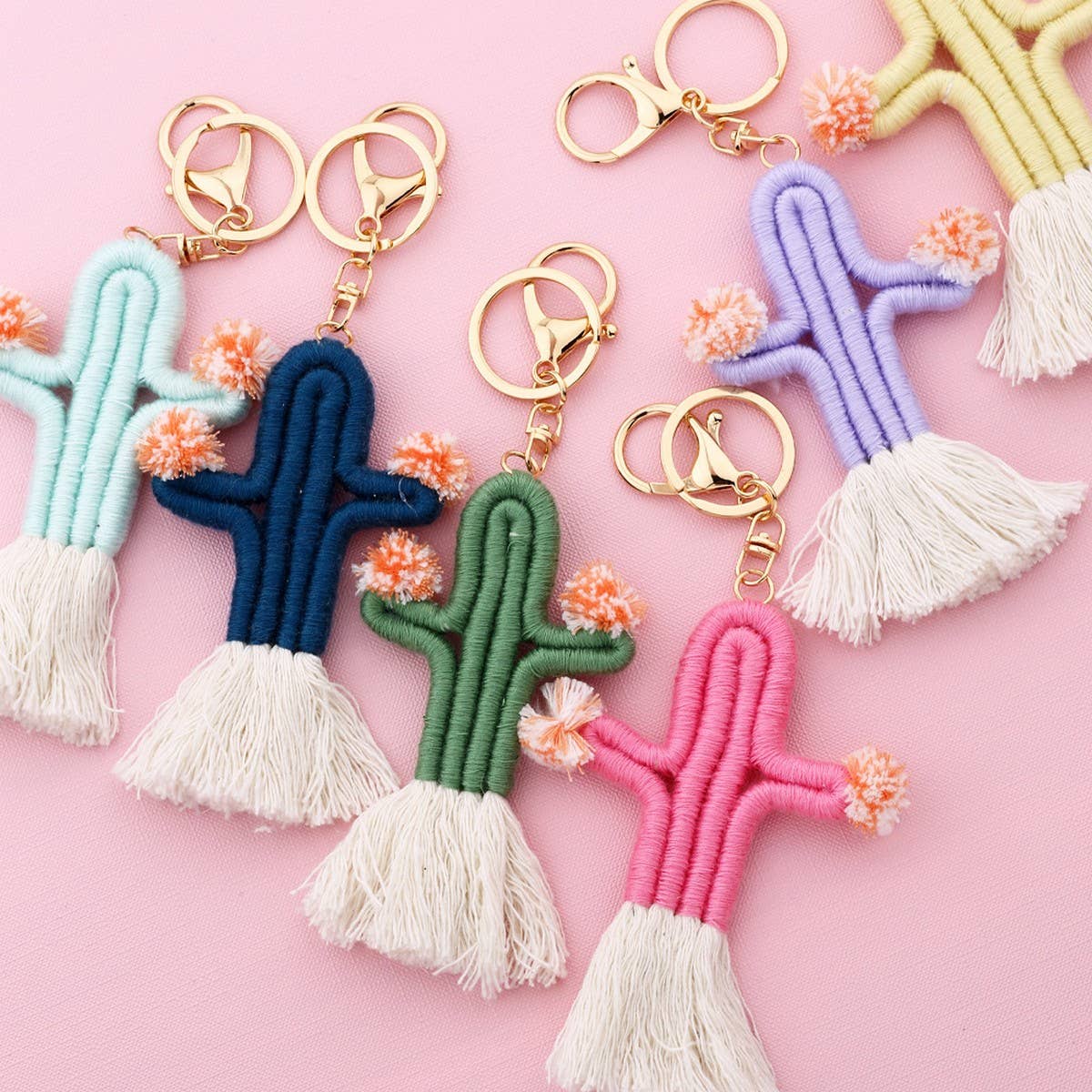 Handmade Cactus Keychain Colorful Cotton Rope_CWAB5025