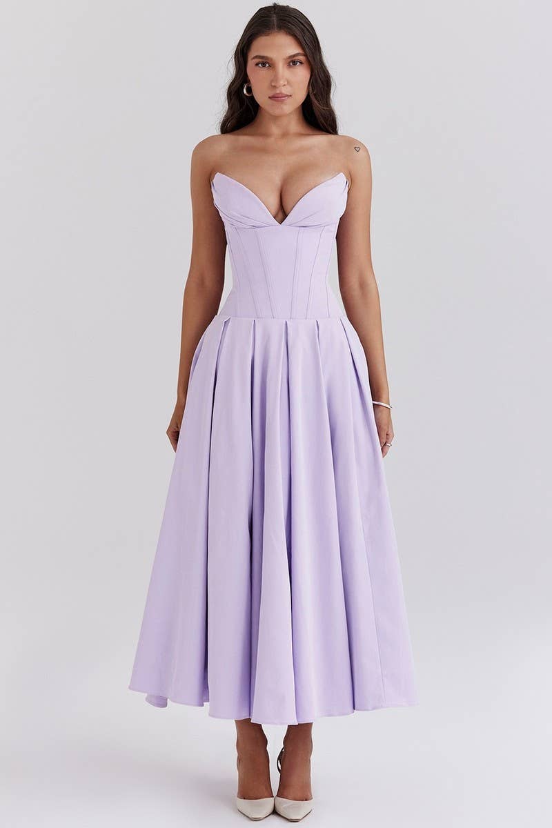 CWDTD0466_SLEEVELESS SOLID COLOR STRAPLESS MIDI DRESS