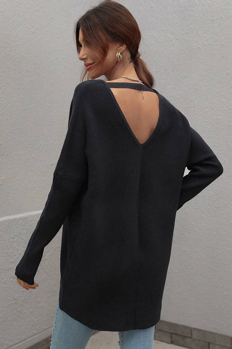 CWOSWL613  Oversized Long Sleeve V-Neck Pullover Sweater
