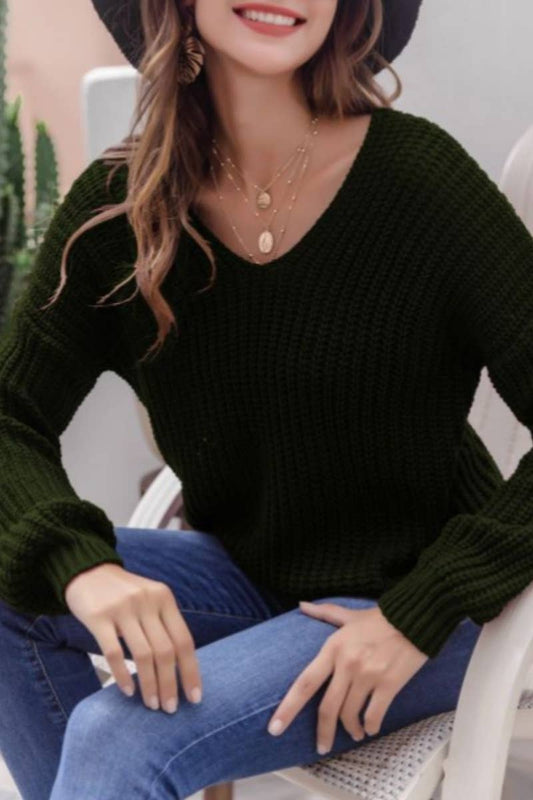 CWOSWL6431_SEXY V-NECK BACKLESS LONG-SLEEVED SWEATER