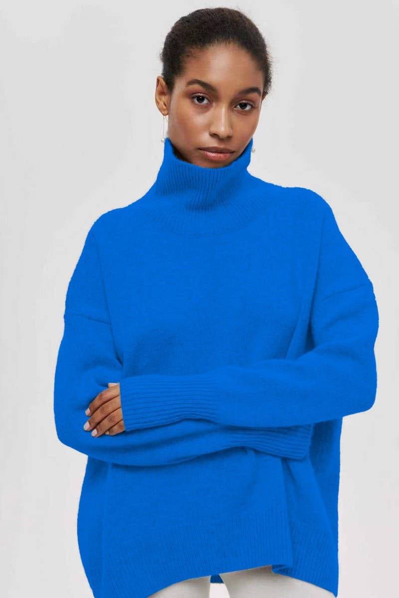 CWOSWL07646_SOLID COLOR LOOSE TURTLENECK KNITTED SWEATER