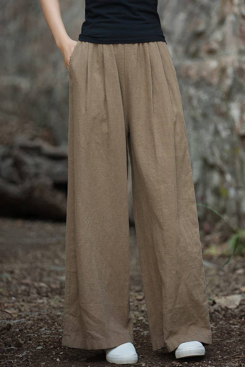 CWBLP1377_COTTON AND LINEN SAND-WASHED WIDE-LEG TROUSERS