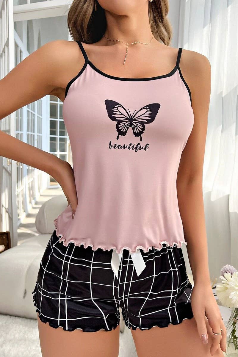 CWSPJ00481_PRINTED MILK SILK CAMI AND SHORTS LOUNGEWEAR