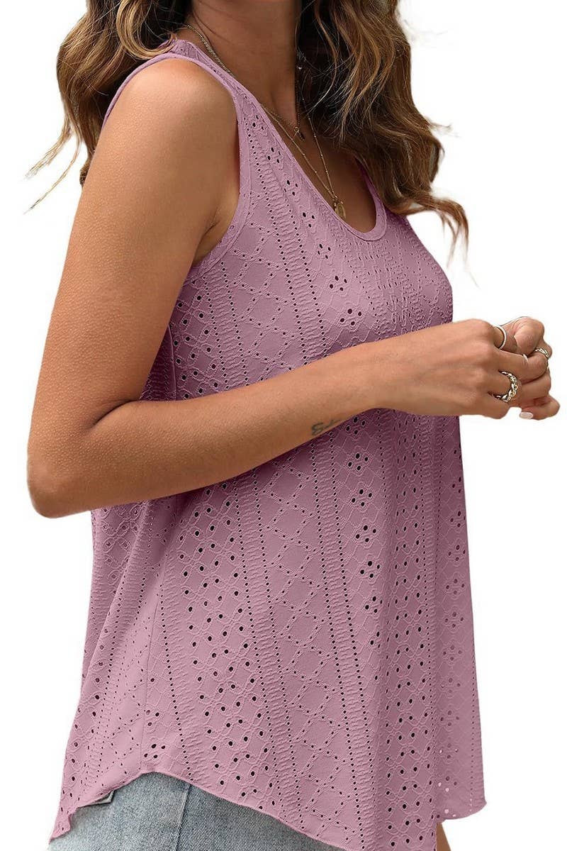 CWTBLSL0443_ROUND NECK NEEDLE EYE SLEEVELESS VEST T-SHIRT