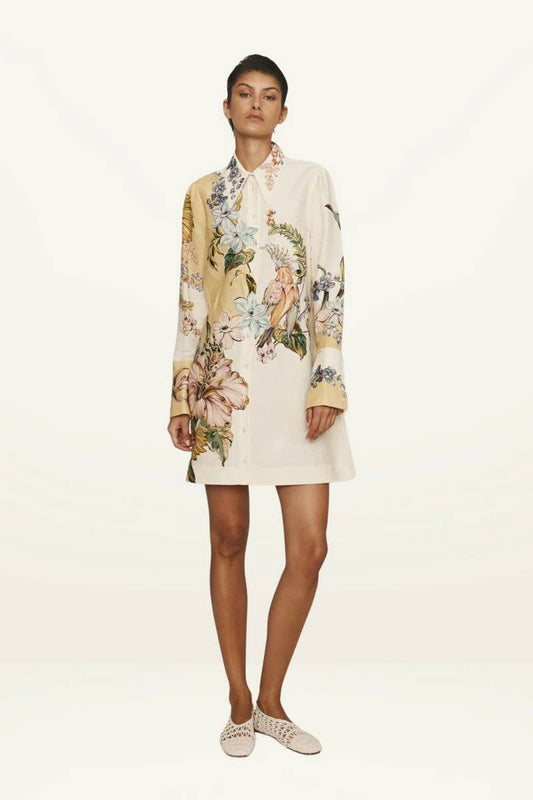 CWDSD8252_NEW PRINTED CASUAL TRUMPET SLEEVE DRESS