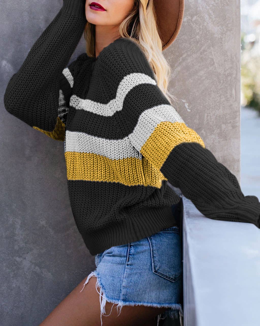 CASUAL LOOSE CREW NECK COLOR PATCHWORK KNITWEAR