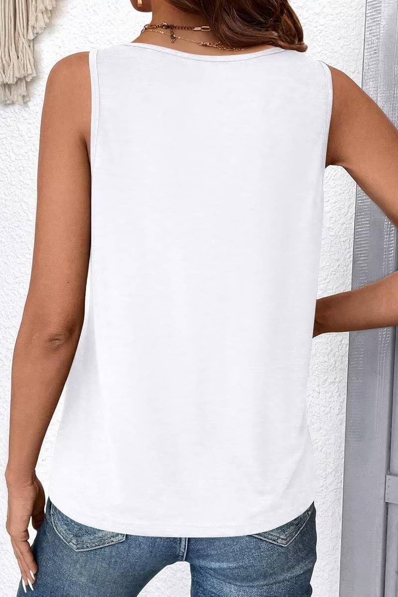 CWTTK1178_SOLID V-NECK SLEEVELESS FIT TANK TOP