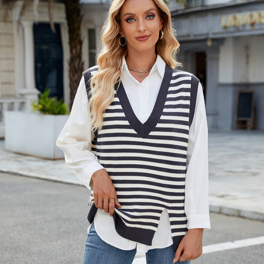CASUAL V-NECK SPLIT SWEATER VEST VEST VEST