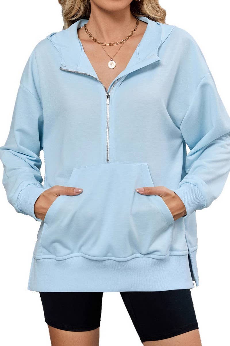 CWTTL00998_HOODED LOOSE FIT ZIPPER POCKET SWEATSHIRT