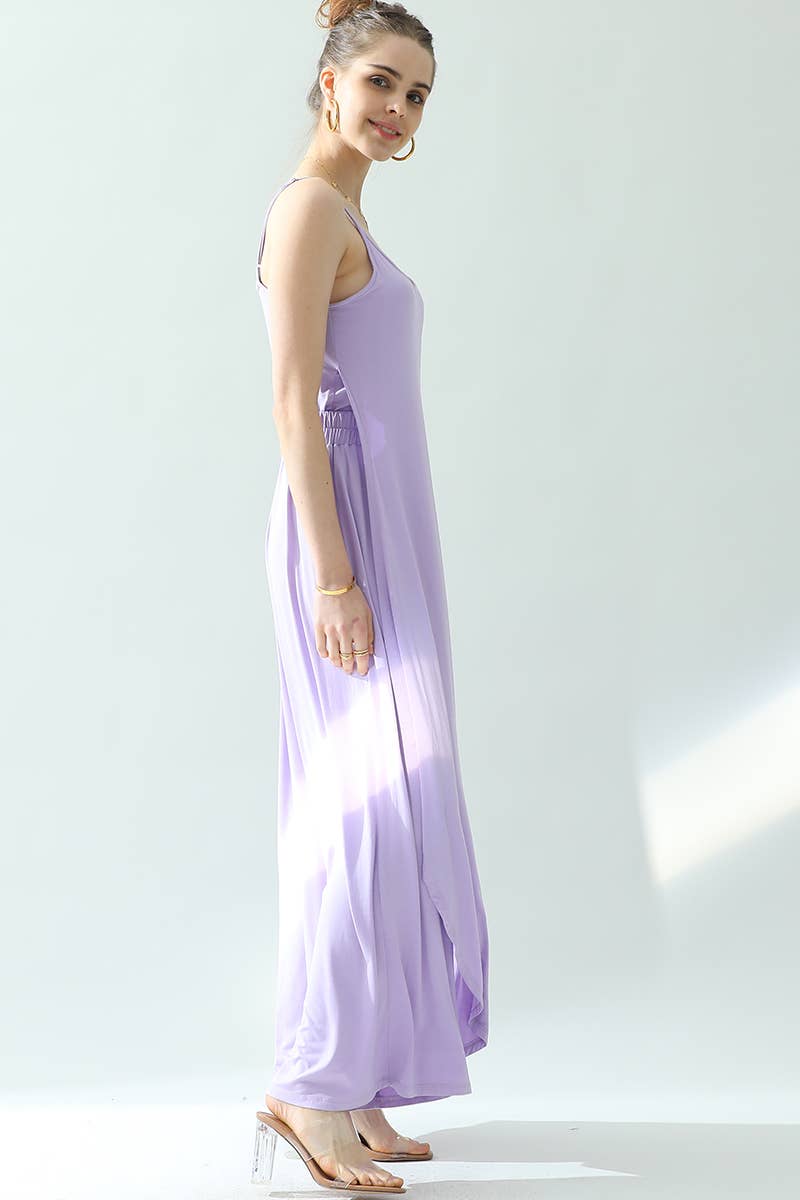 CWSTB281_BACK CROPED STRAP DRESS AND WIDE LONG PANT SET