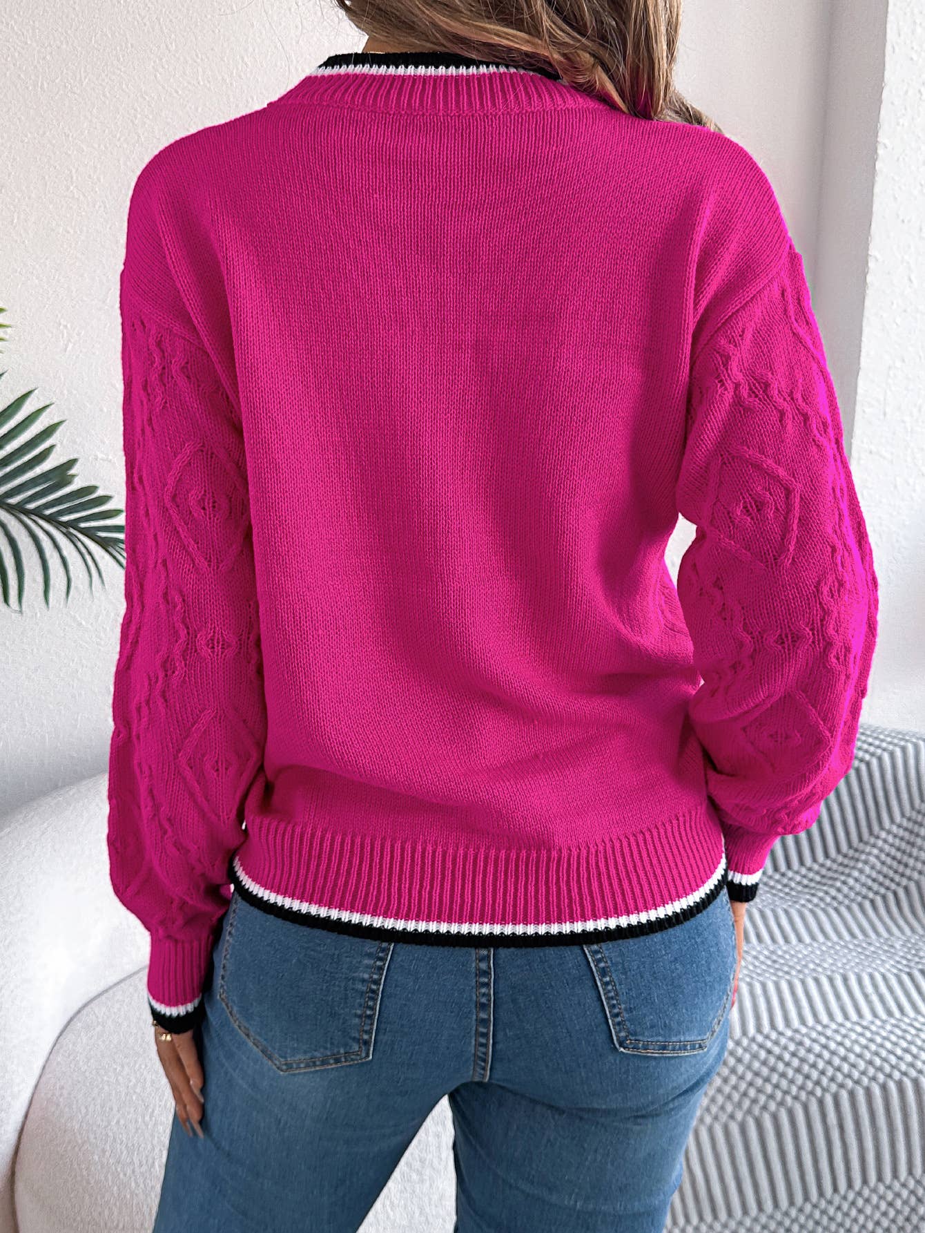 CASUAL COLOR MATCHING LONG SLEEVE SWEATER