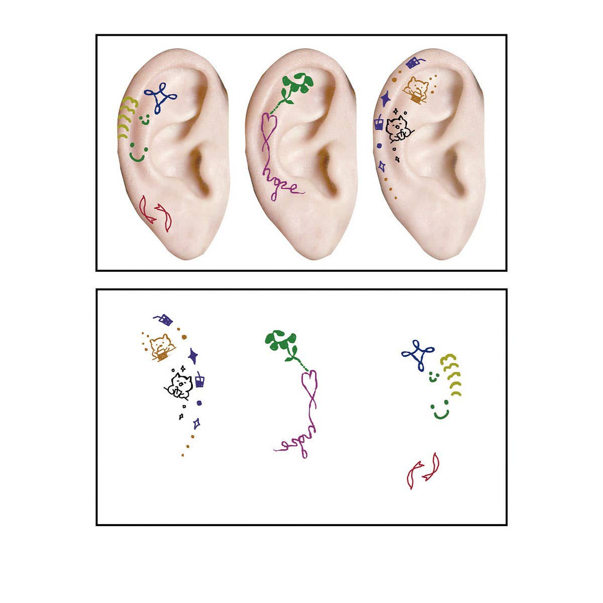 Cute Cartoon Ear Tattoos ? Waterproof Sticker Set