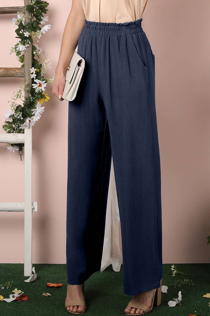CWBLP428_EASY PULL ON COTTON LINEN PANTS WITH SIDE POCKET