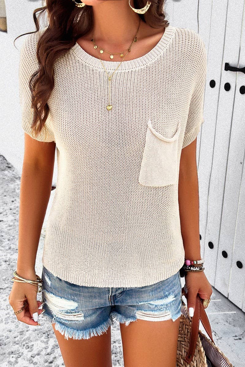 CWOSWS0049_Round Neck Short Sleeve Sweater