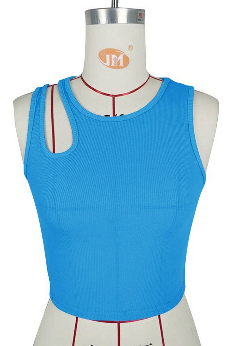 CWTTK0502_RIBBED BELLY-BARING CUT-OUT SLEEVELESS TANK TOP