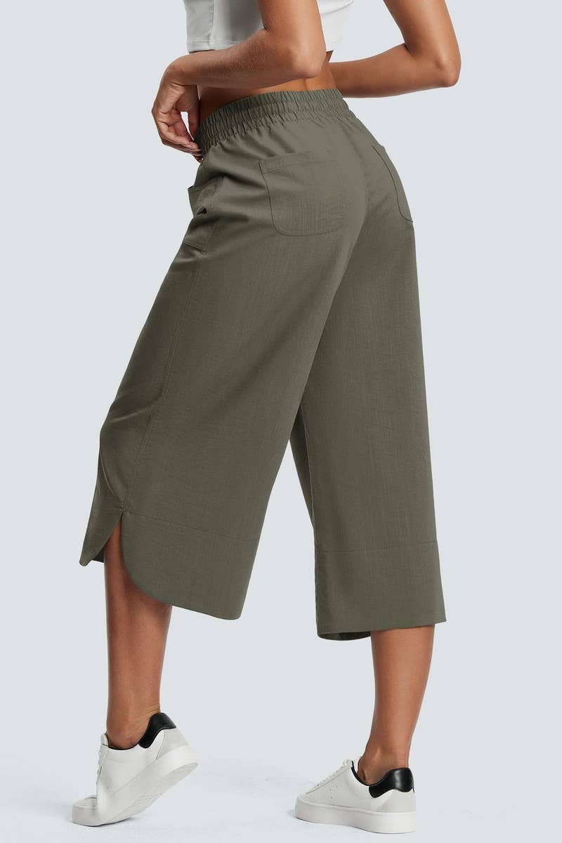 CWBLP2158_SOLID ELASTIC WAIST WIDE LEG CULOTTE PANTS
