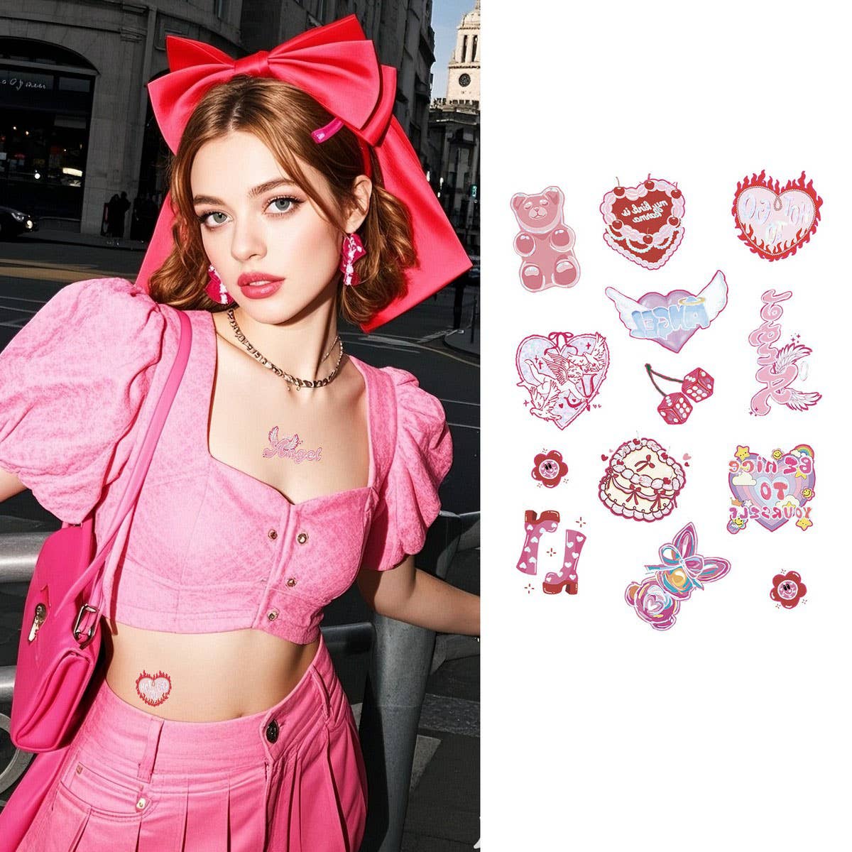 Pink Barbie Style Holographic Tattoo Stickers_CWMM8369