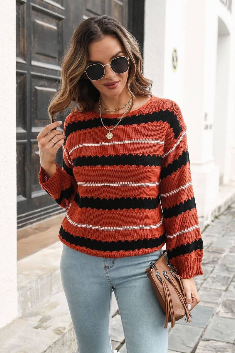 CWOSWL4089_STRIPED LONG-SLEEVED KNITTED PULLOVER