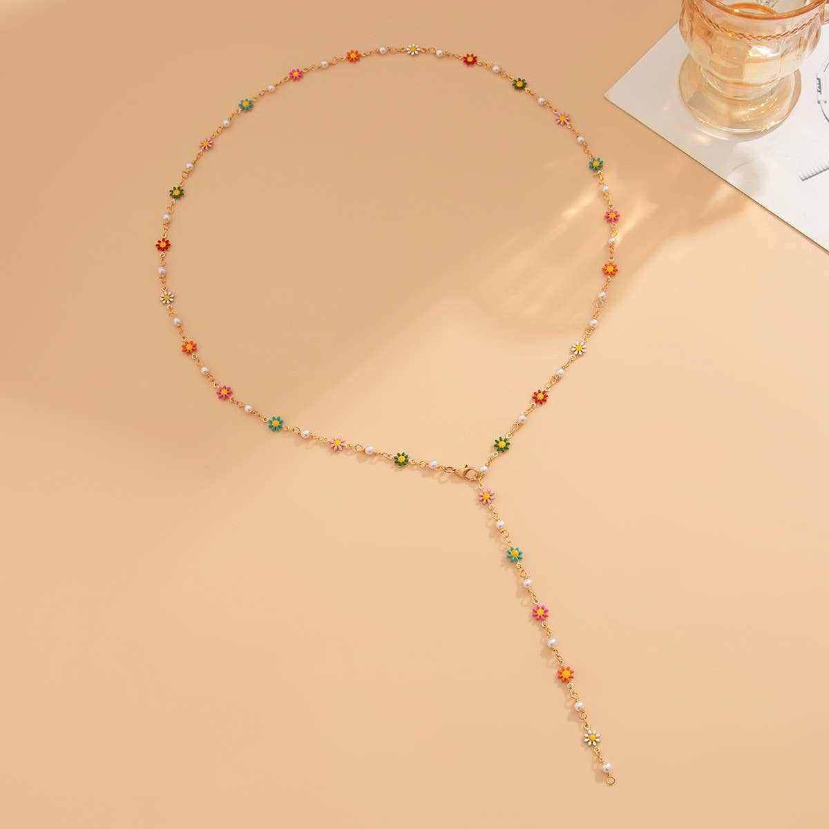 SMALL FRESH COLORFUL Y-SHAPED DAISY CHAIN NECKLACE_CWMM3127