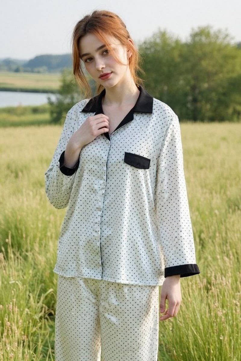 CWSPJ0421_POLKA DOT SATIN TWO-PIECE LOUNGEWEAR SET