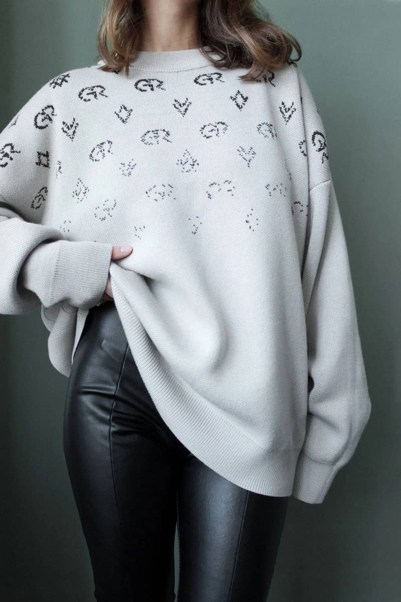 CWOSWL6798_GEOMETRIC LOOSE LONG-SLEEVED KNITTED SWEATER