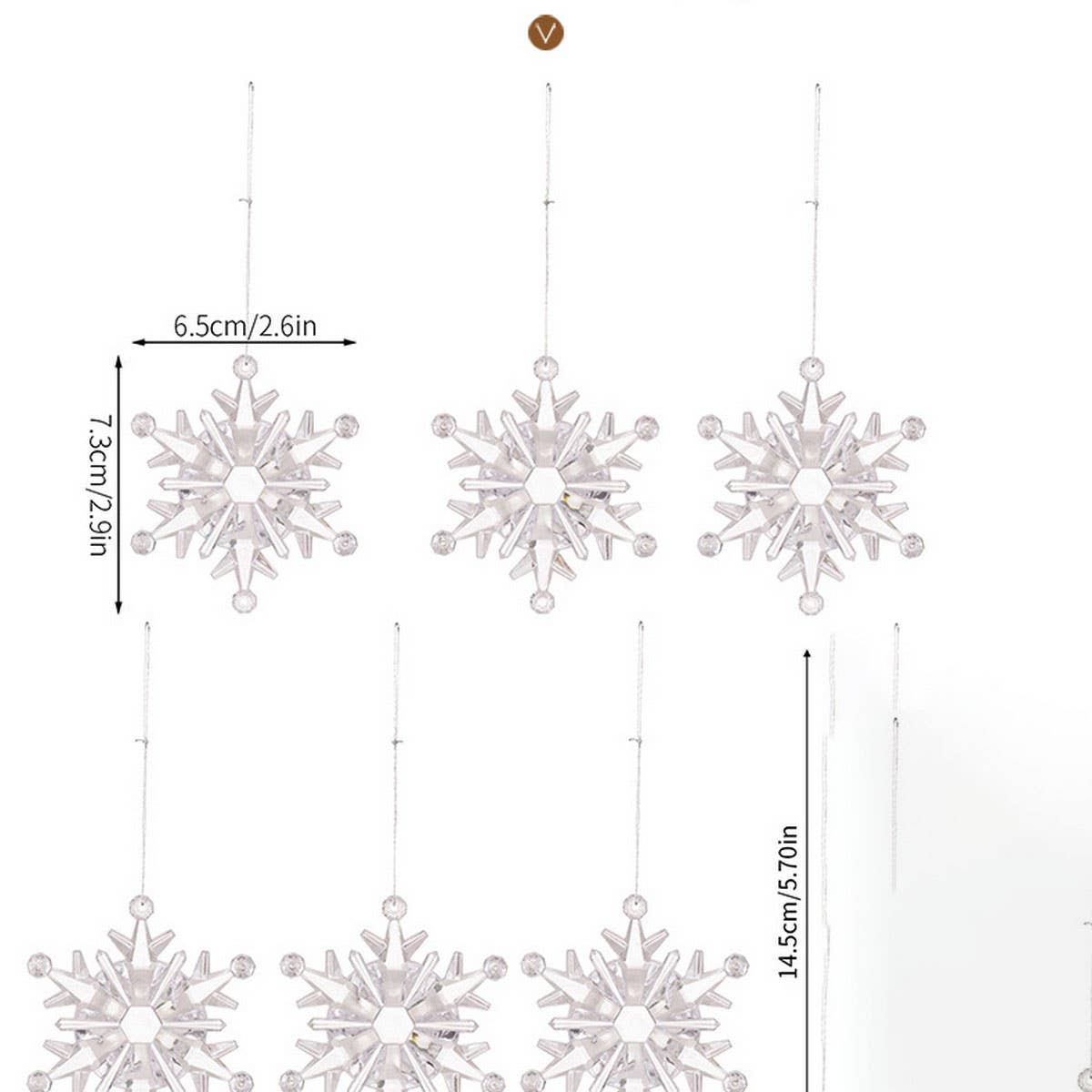 CWMM10174_6PCS CLEAR ACRYLIC SNOWFLAKE CHRISTMAS ORNAMENTS