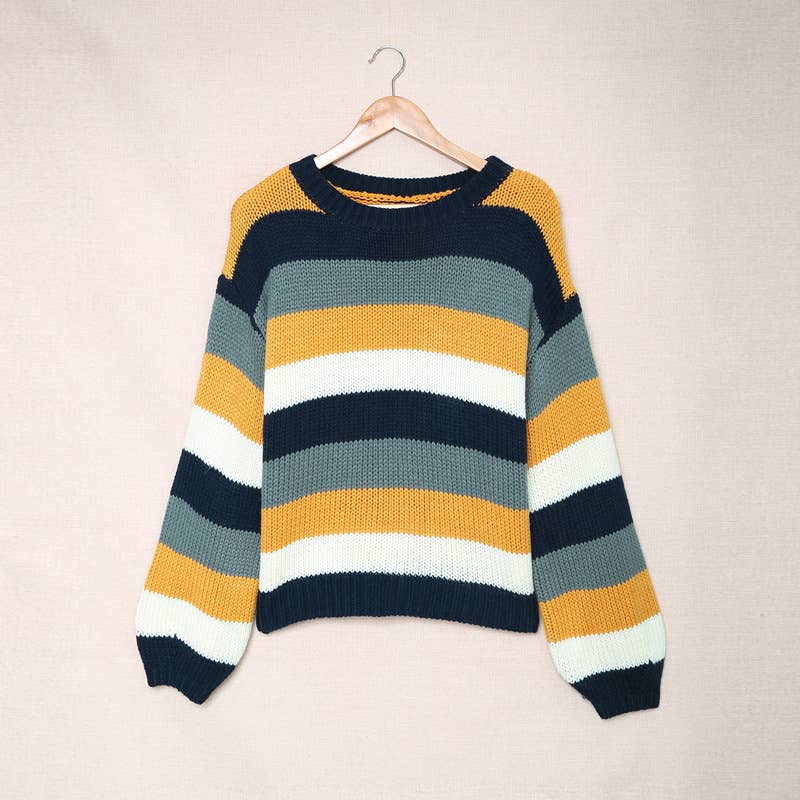 COLOR-CONTRAST STRIPED OFF-SHOULDER SWEATER