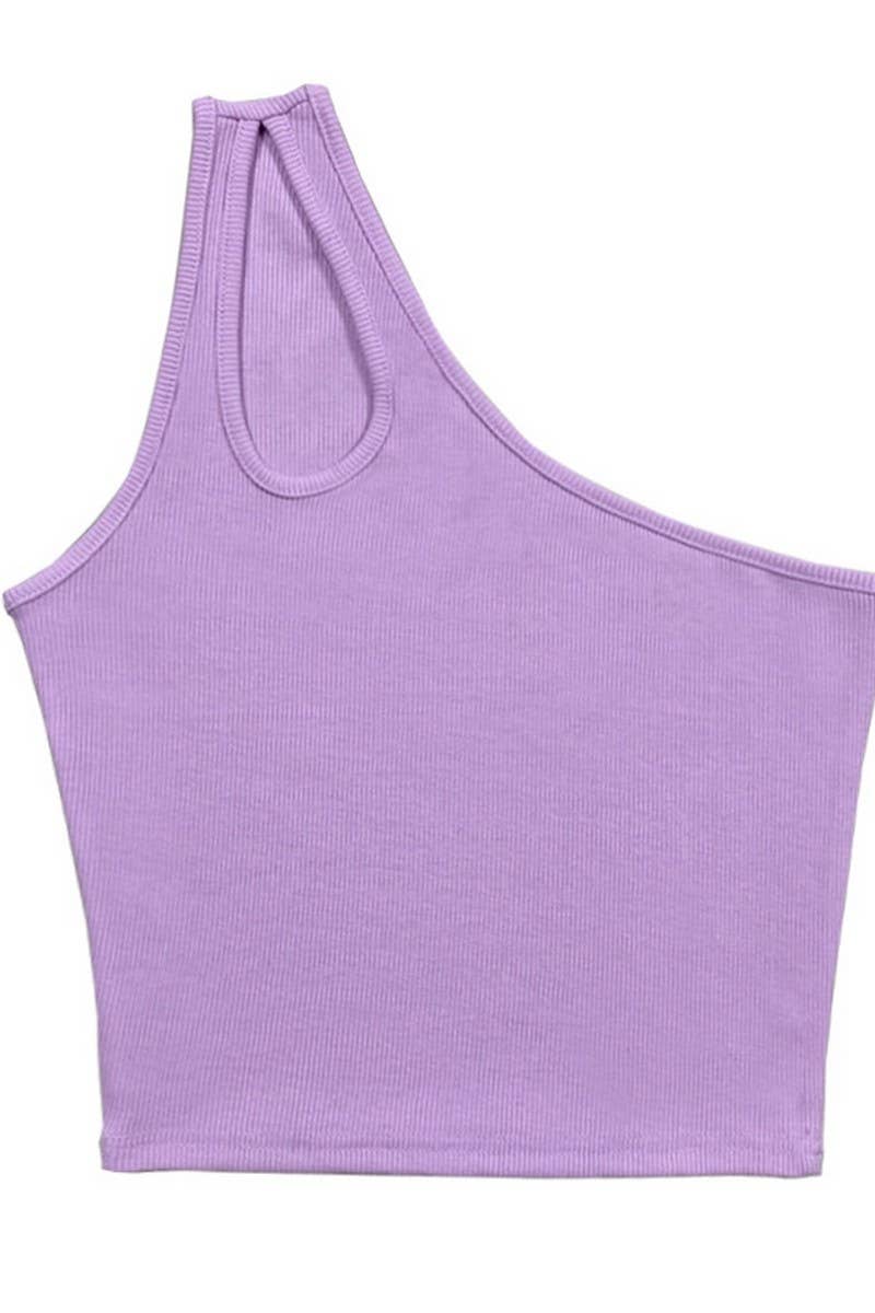 CWTTK0815_RIBBED HOLLOW ONE-SHOULDER SLEEVELESS VEST