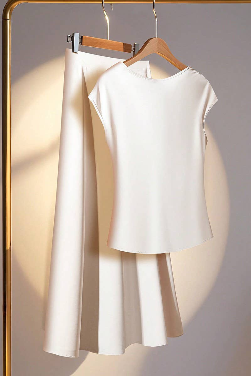 CWSS1269_SUMMER NEW SILK SHORT-SLEEVED SKIRT SUIT