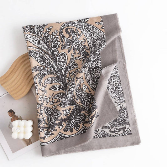 CWASC2729_RETRO COLORBLOCK SWEET PATTERN SCARF SHAWL