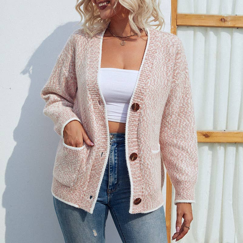CWOCAL0350 Button Down Casual Open Front Cardigan Sweater