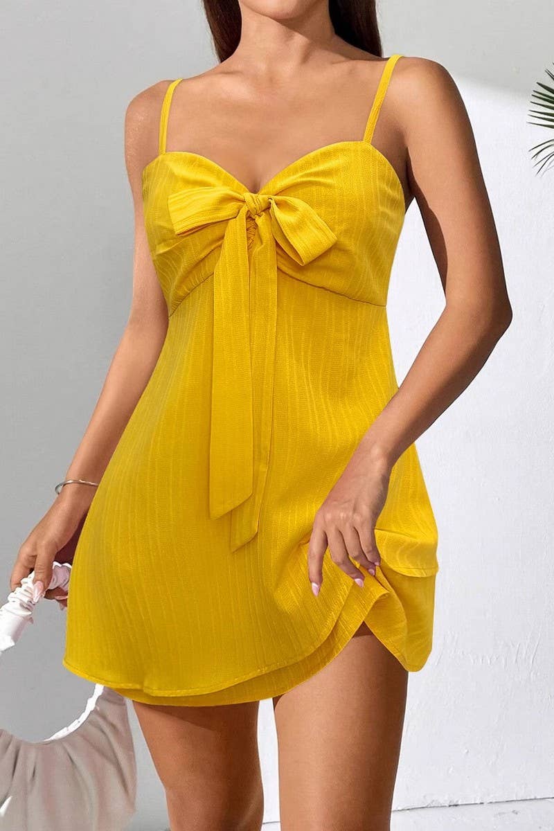 CWDHL0769_SUMMER BOW SOLID COLOR SHORT BEACH SKIRT