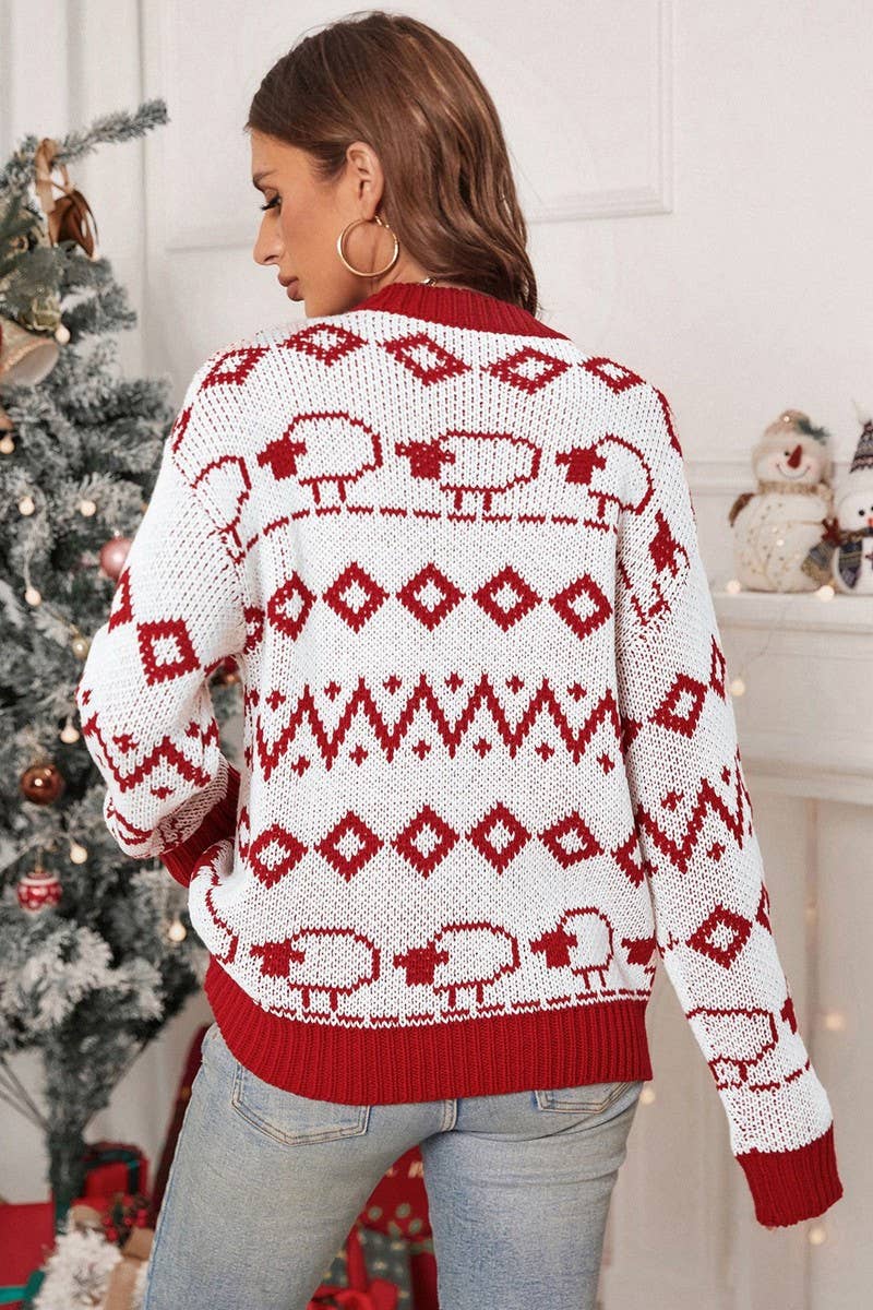 CWOSWL5860_LONG SLEEVE CREWNECK KNITTED CHRISTMAS SWEATER