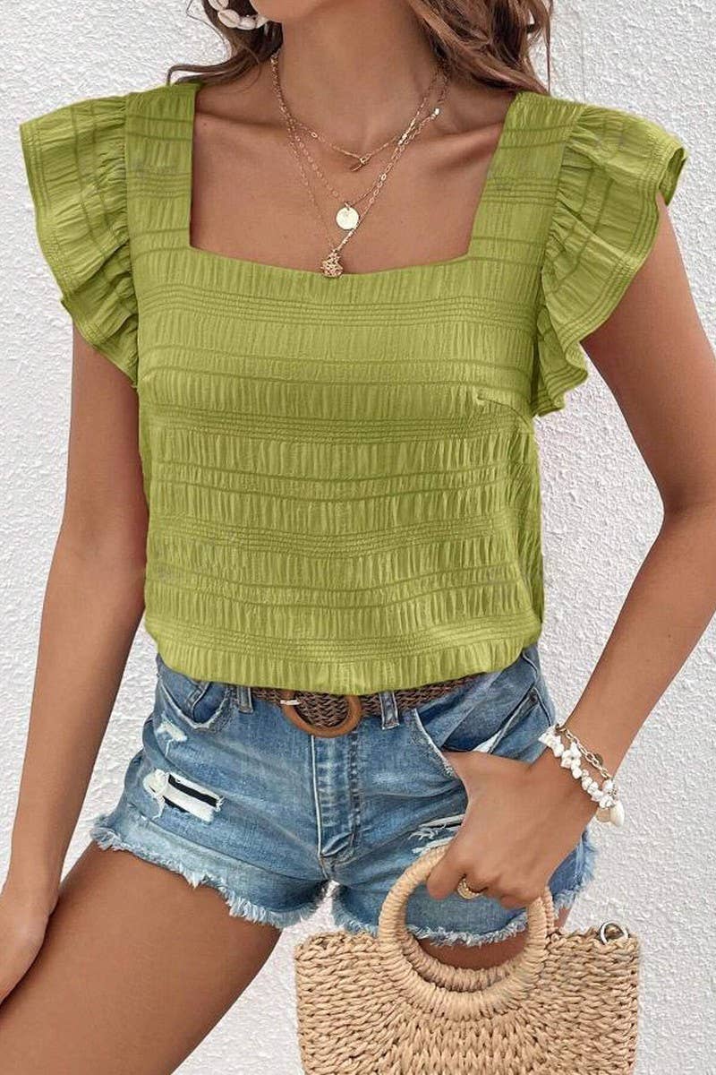 CWTBLS0608_SQUARE COLLAR RUFFLED SHIRT BLOUSE TOP