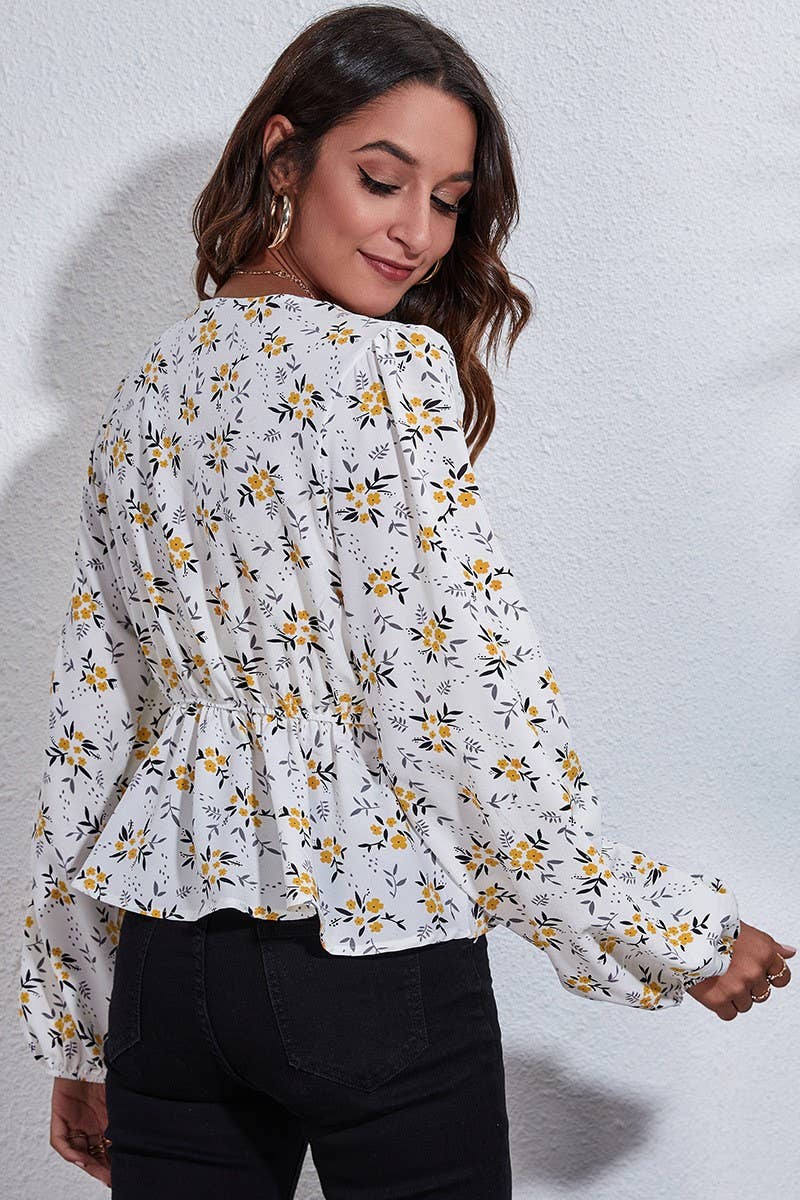CWTBLL0707_V-Neck Long Sleeve Print Blouse