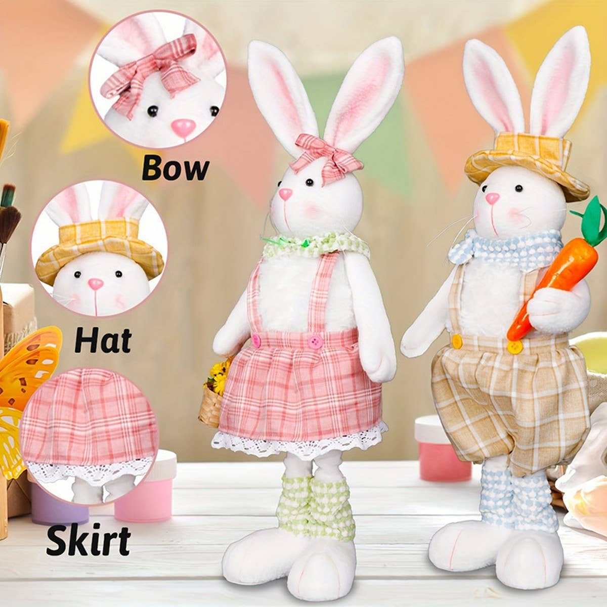 EASTER LONG-LEGGED RETRACTABLE-LEG BUNNY ORNAMENT